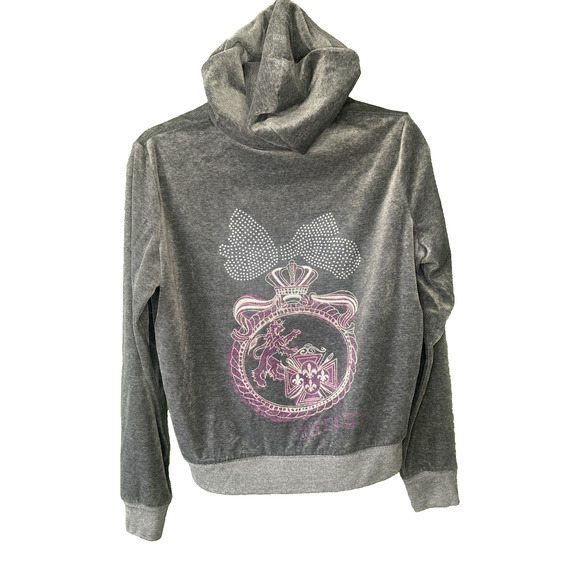 Juicy Couture Velour Track Jacket Size Large Vintage Y2K Full Zip Gray Hoodie - Picture 1 of 13